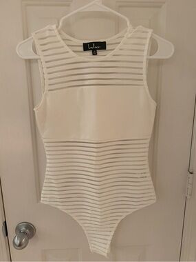 Lulu's White Striped Mesh Bodysuit